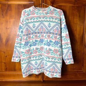 Vintage 80s Cottage Core Acrylic USA Made Crewneck Sweater- Large